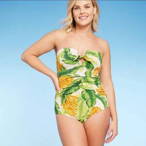 Women's Banana Print Pique Bandeau Full Coverage One Piece Swimsuit Kona Sol M